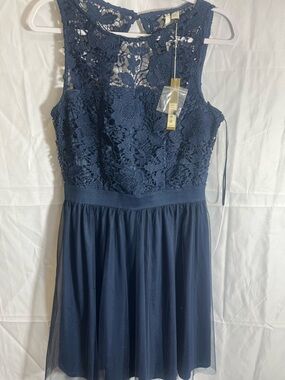 LC Lauren Conrad Navy Lace Bodice Midi Dress